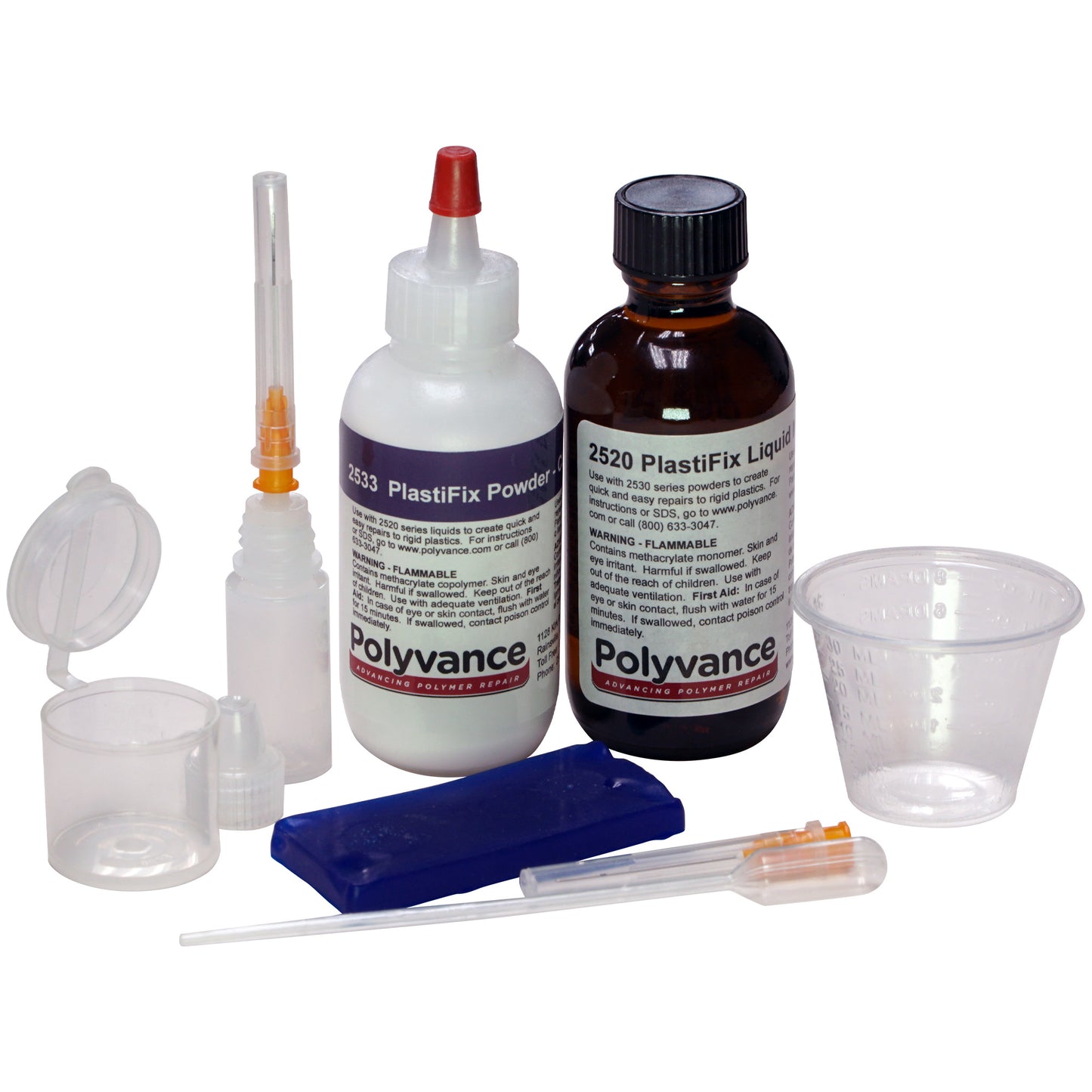 PlastiFix kit with a bottle of clear powder