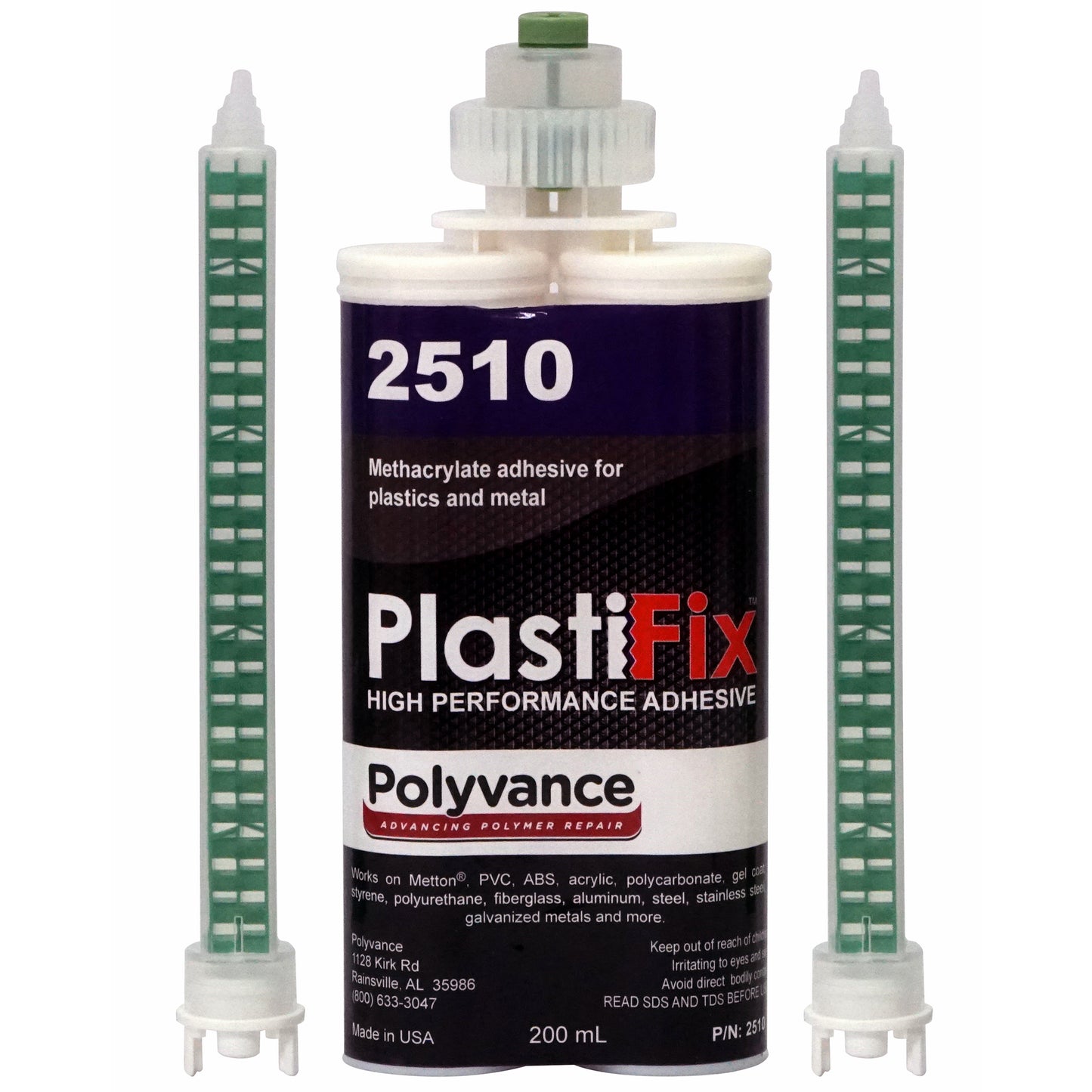 Dual cartridge PlastiFix High Performance Adhesive with two mixer tips