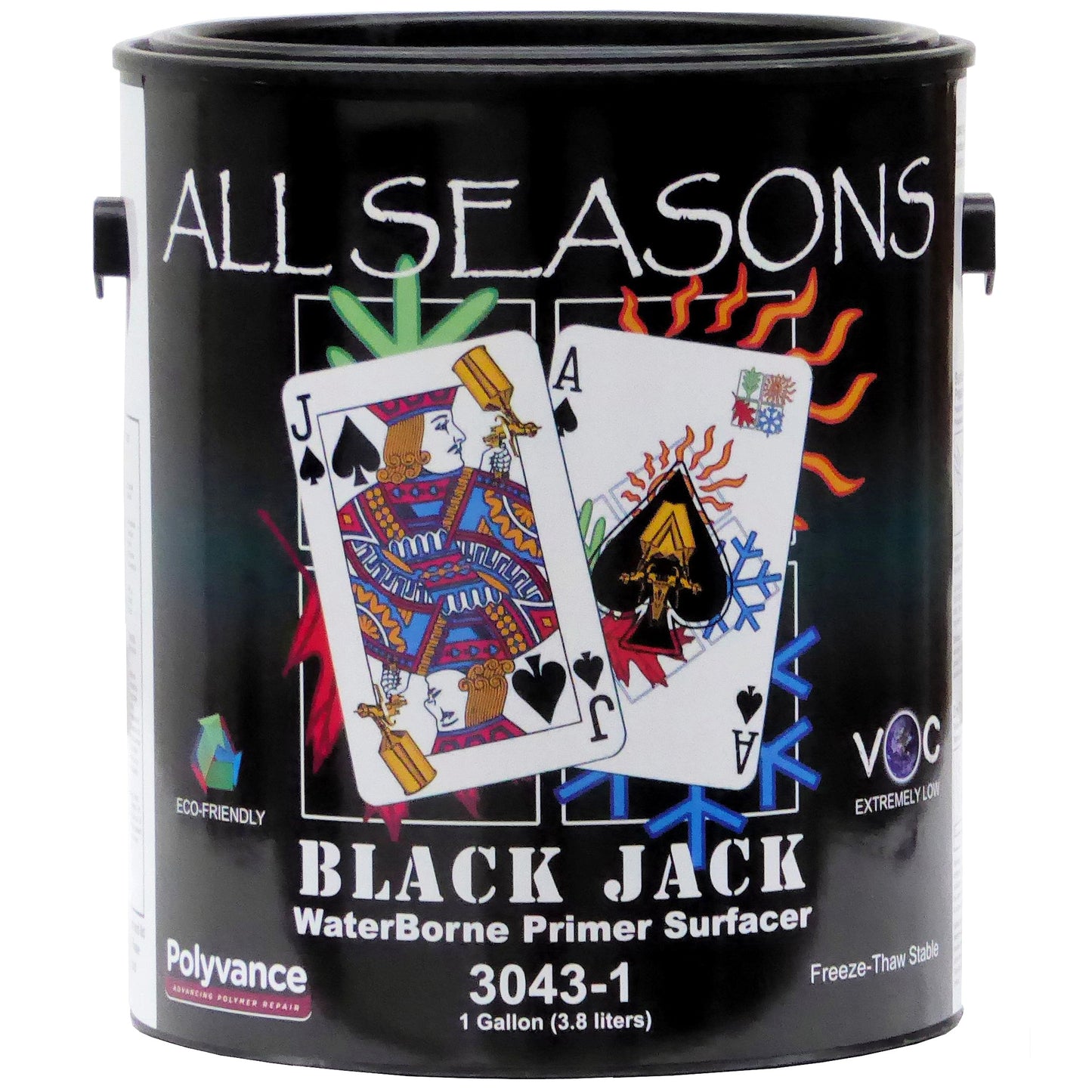 Gallon can of ALL SEASONS Black Waterborne Primer Surfacer