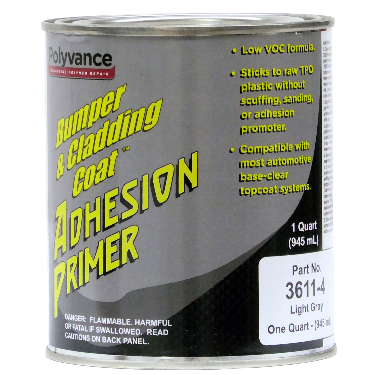 Quart can of light gray Low VOC Bumper & Cladding Coat Adhesion Promoter