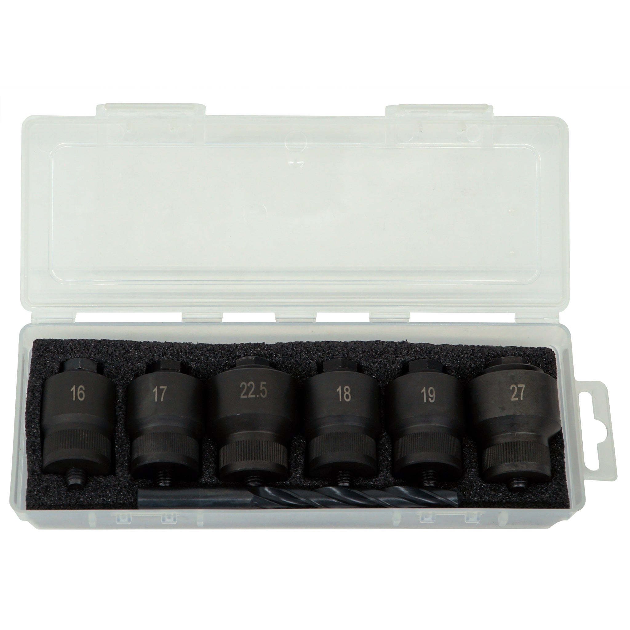 An open carrying case showing all six sensor hole cutters inside