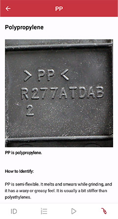 The Polypropylene page within the Polyvance App