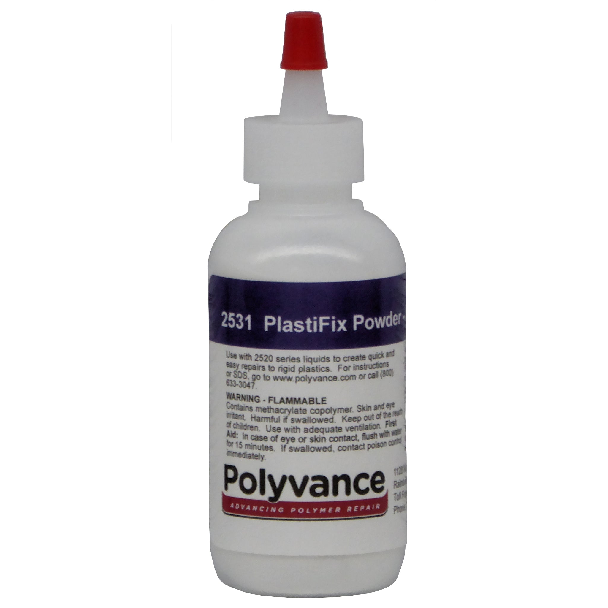 Small bottle of PlastiFix powder, white