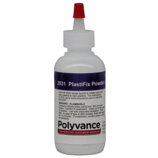 Small bottle of PlastiFix powder, white