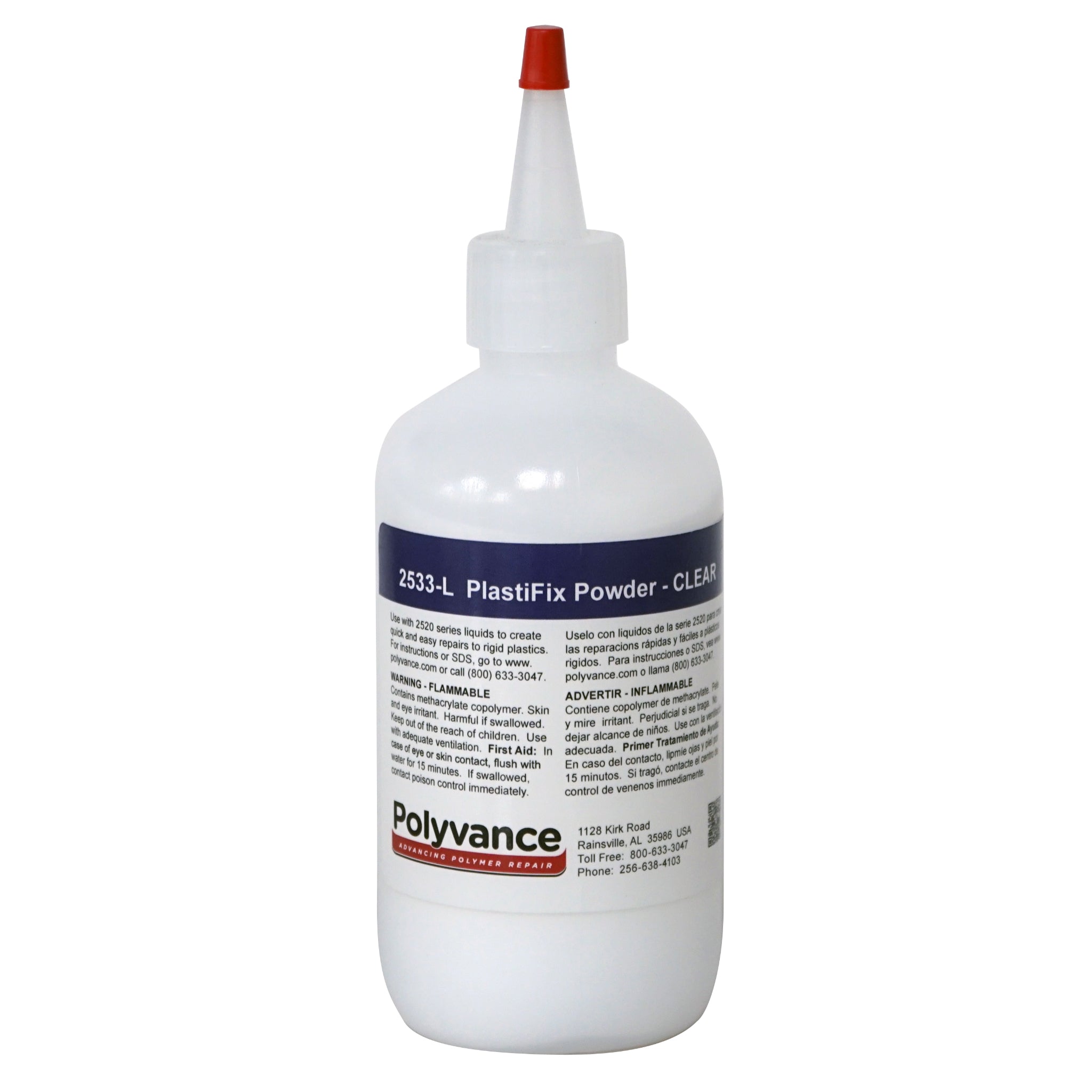 Large bottle of PlastiFix powder, clear