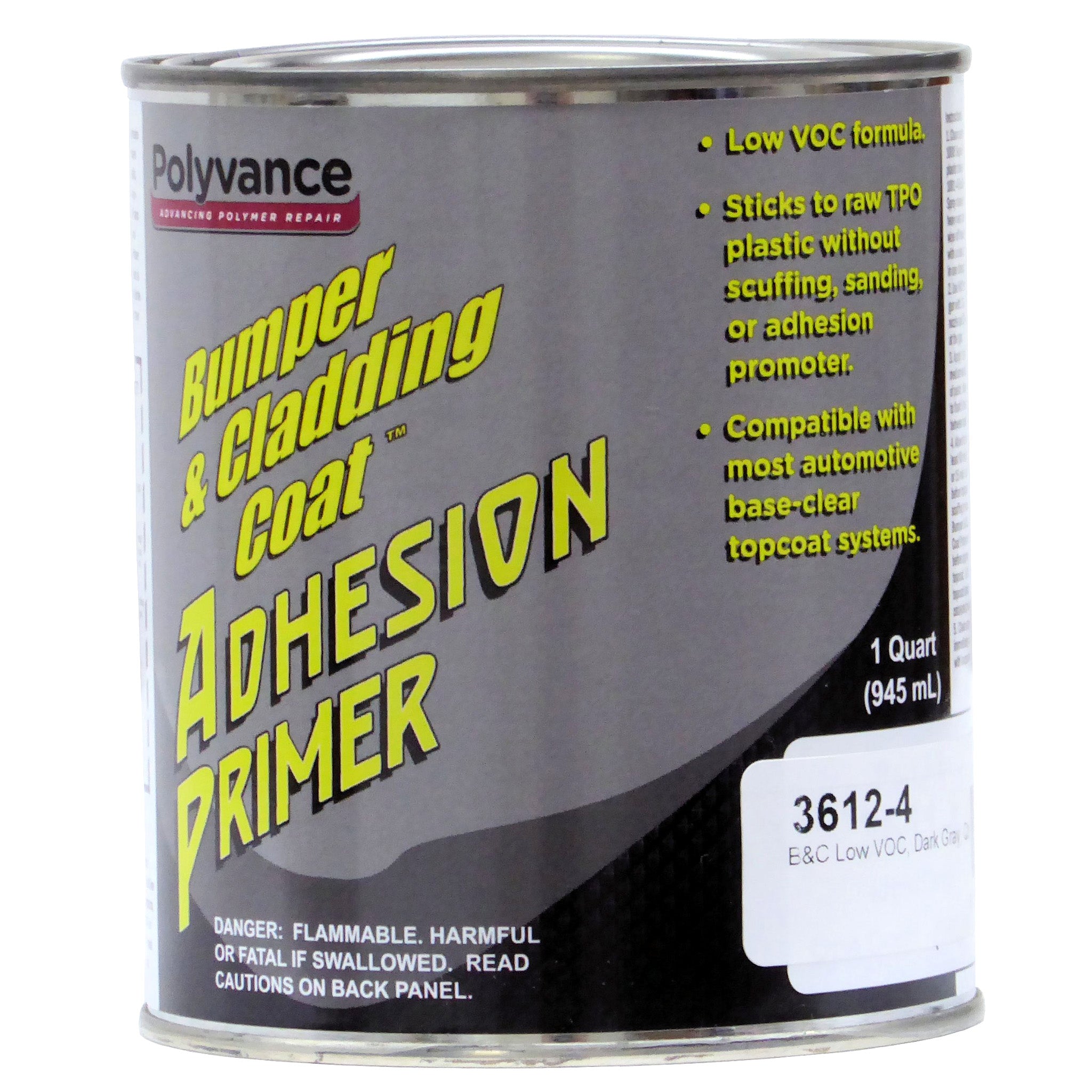 Quart can of dark gray Low VOC Bumper & Cladding Coat Adhesion Promoter