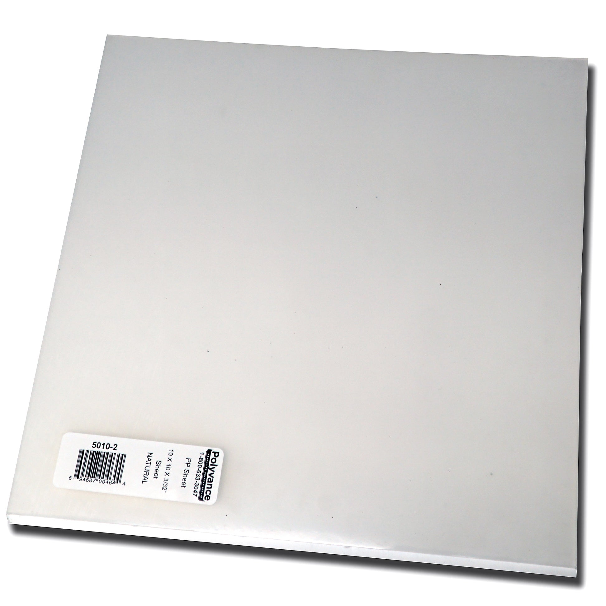 A 10 inch by 10 inch polypropylene plastic sheet, natural color