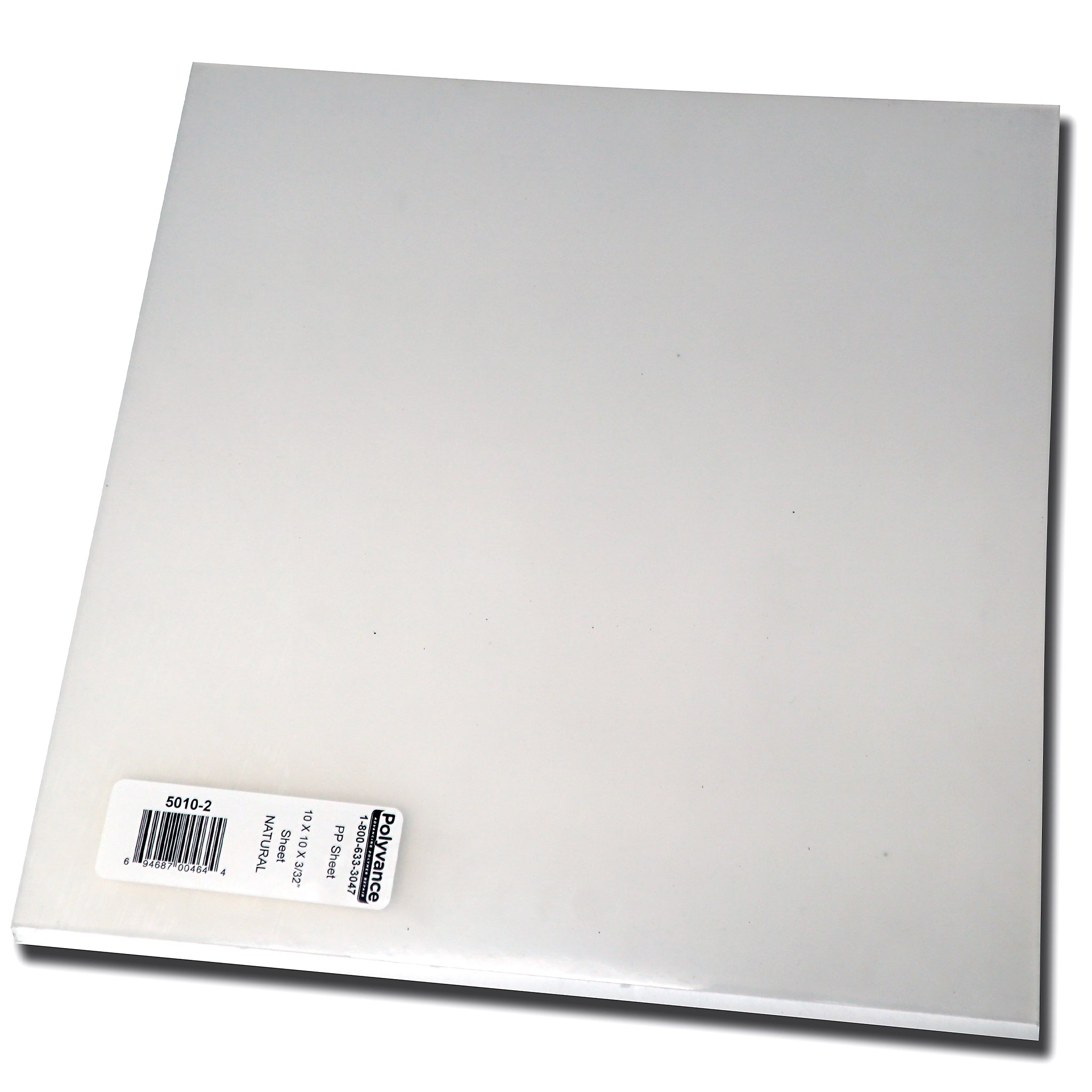 A 10 inch by 10 inch polypropylene plastic sheet, natural color