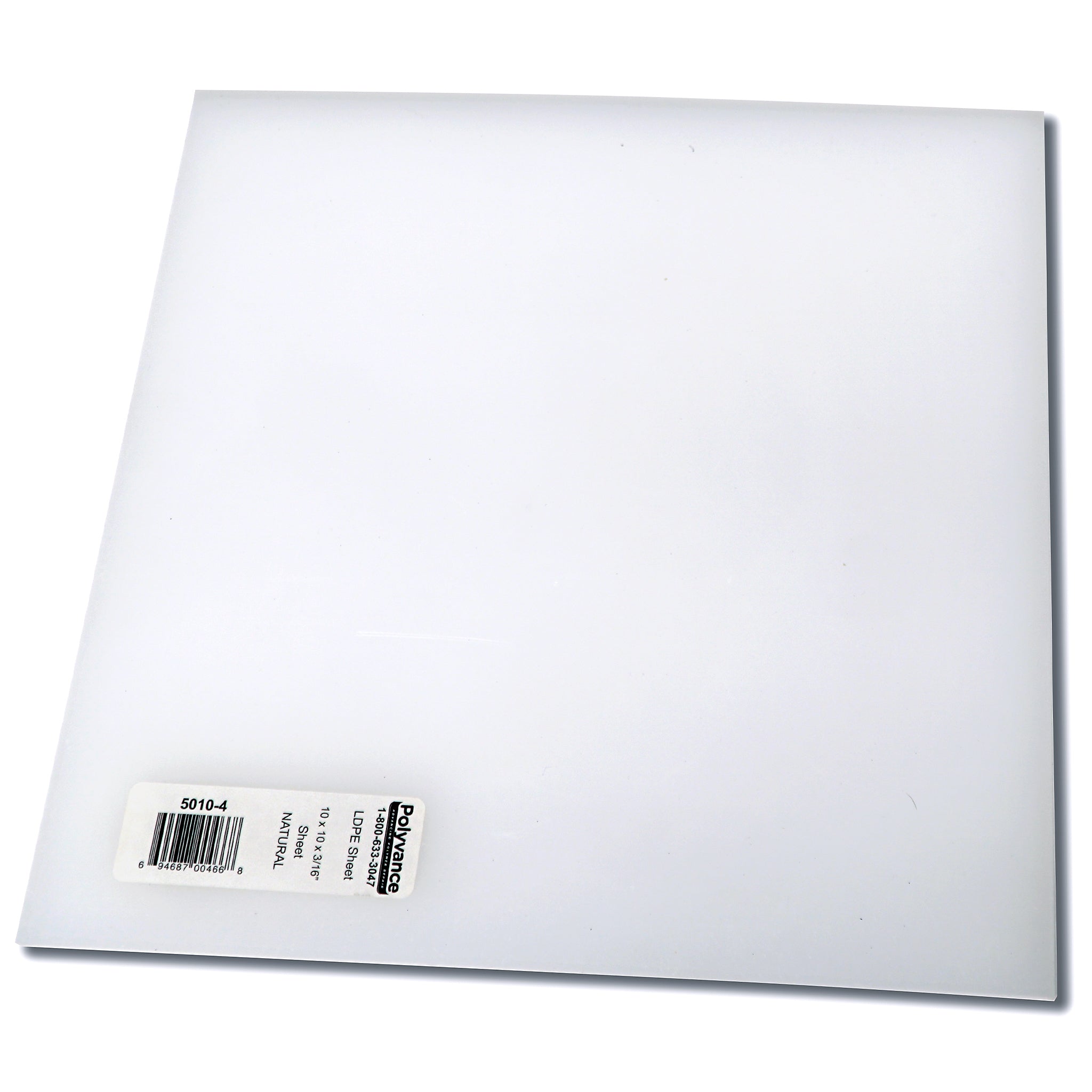 A 10 inch by 10 inch polyethylene plastic sheet, natural color