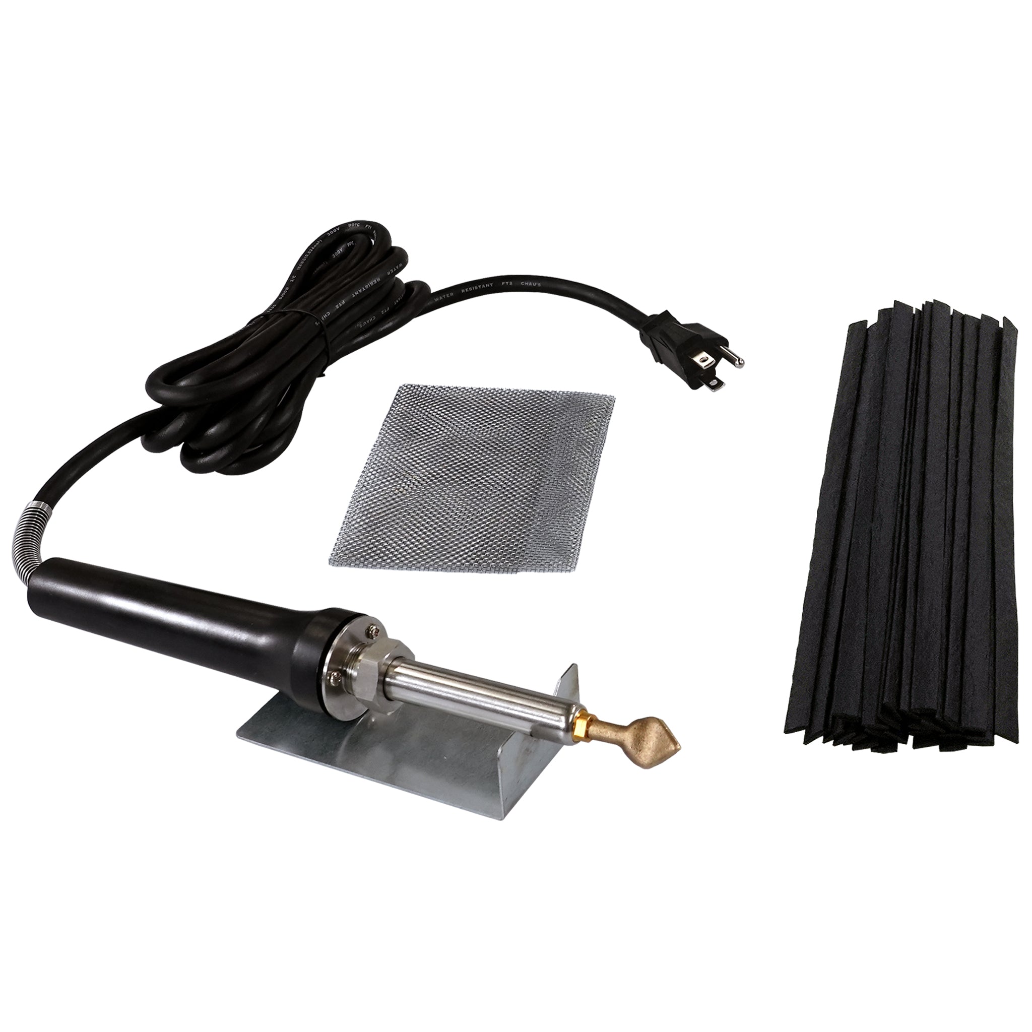FiberFlex Kit with the airless welder, flat tip, stainless steel wire mesh, welder stand, and a bundle of FiberFlex welding ribbons
