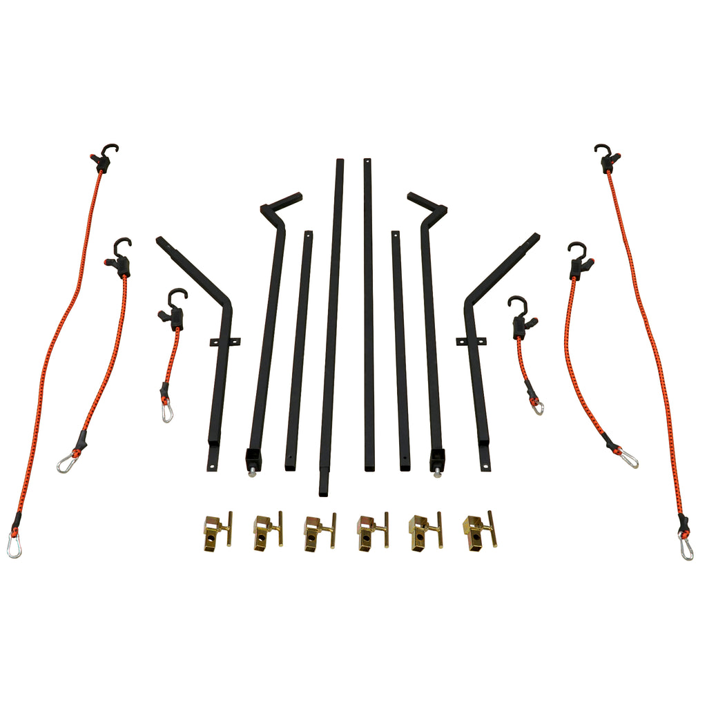 Bumper Stabilizer pieces spread out, including crossbars, bungees, and anchor points