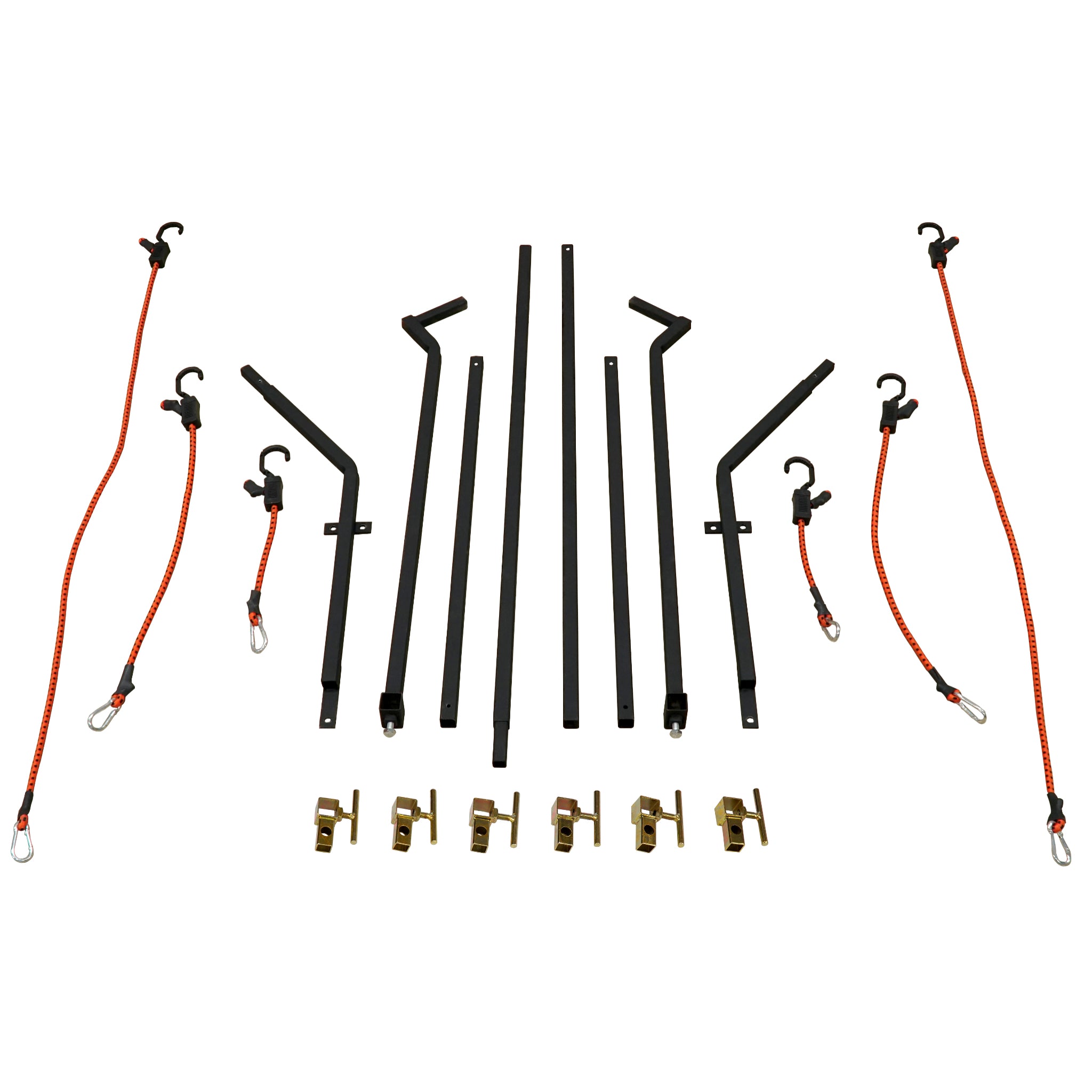 Bumper Stabilizer pieces spread out, including crossbars, bungees, and anchor points