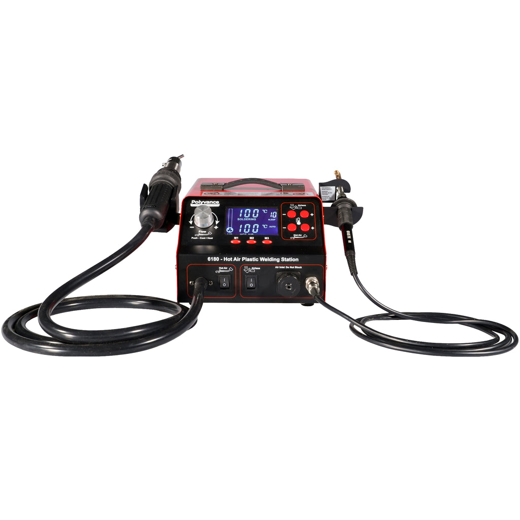 Hot air plastic welder with digital temperature controls and hot air and airless welders