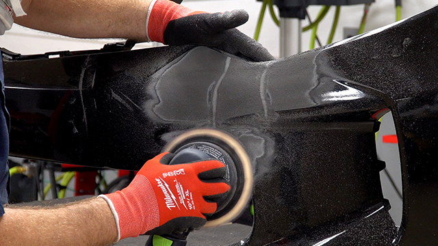 Sanding the cosmetic side of the bumper