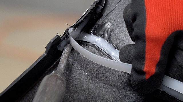 Welding along the edge of the crack 