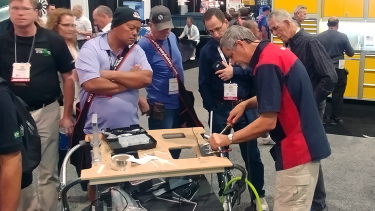 Randy demonstrating nitrogen plastic welder.