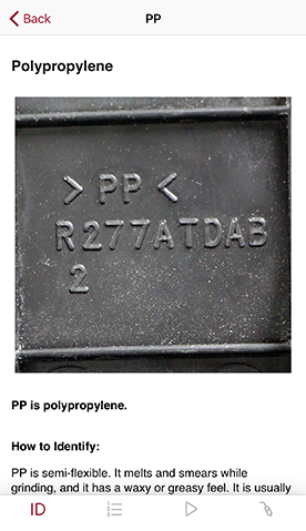 Polyvance App Plastics ID Page - Detail
