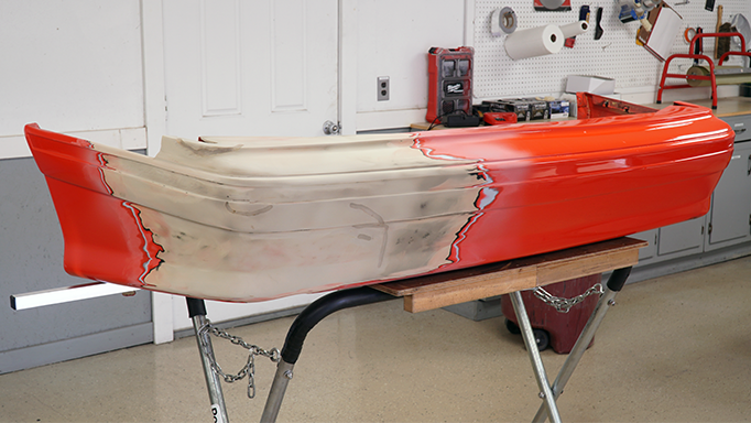 The 1993 Ford Mustang Cobra rear bumper after welding.