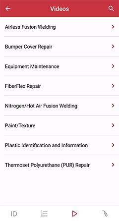 A list of video categories within the Polyvance App Video section