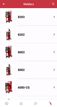 A list of Polyvance welders within the Polyvance App Welder Companion section