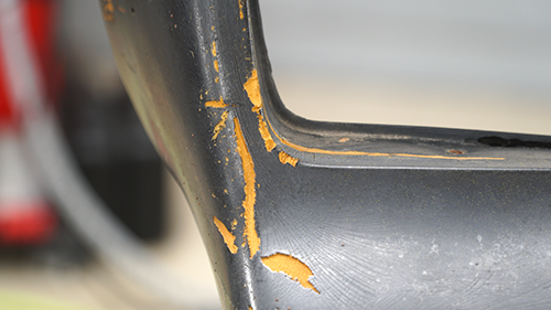 Detail of worn spots on the front bumper