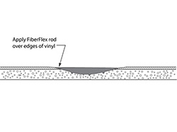 Cross section of the damaged dash showing the FiberFlex rod applied over the edges of the vinyl.