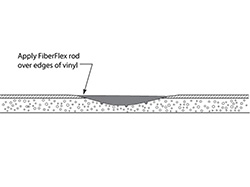 Cross section of the damaged dash showing the FiberFlex rod applied over the edges of the vinyl.